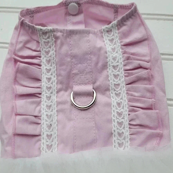 Set Of 2 Cute Bow Pet Dog Dress Harness Tulle Jean Blue Pink Bow Pink Sz M - Picture 4 of 10